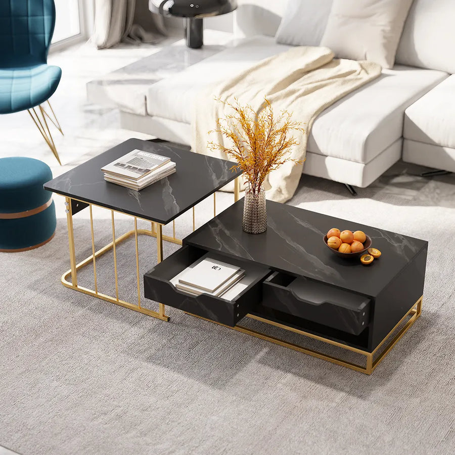 Modern Black Nesting Tables With Drawer