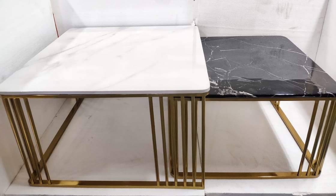 Black And White Top With Golden Frame Nesting Table