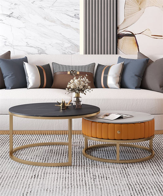 Luxurious Orange Colour With white Marble Nesting Tables