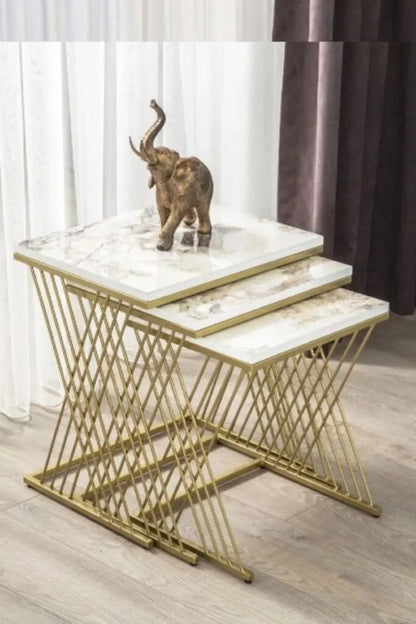 Luxurious White Top Golden Base Nesting Tables