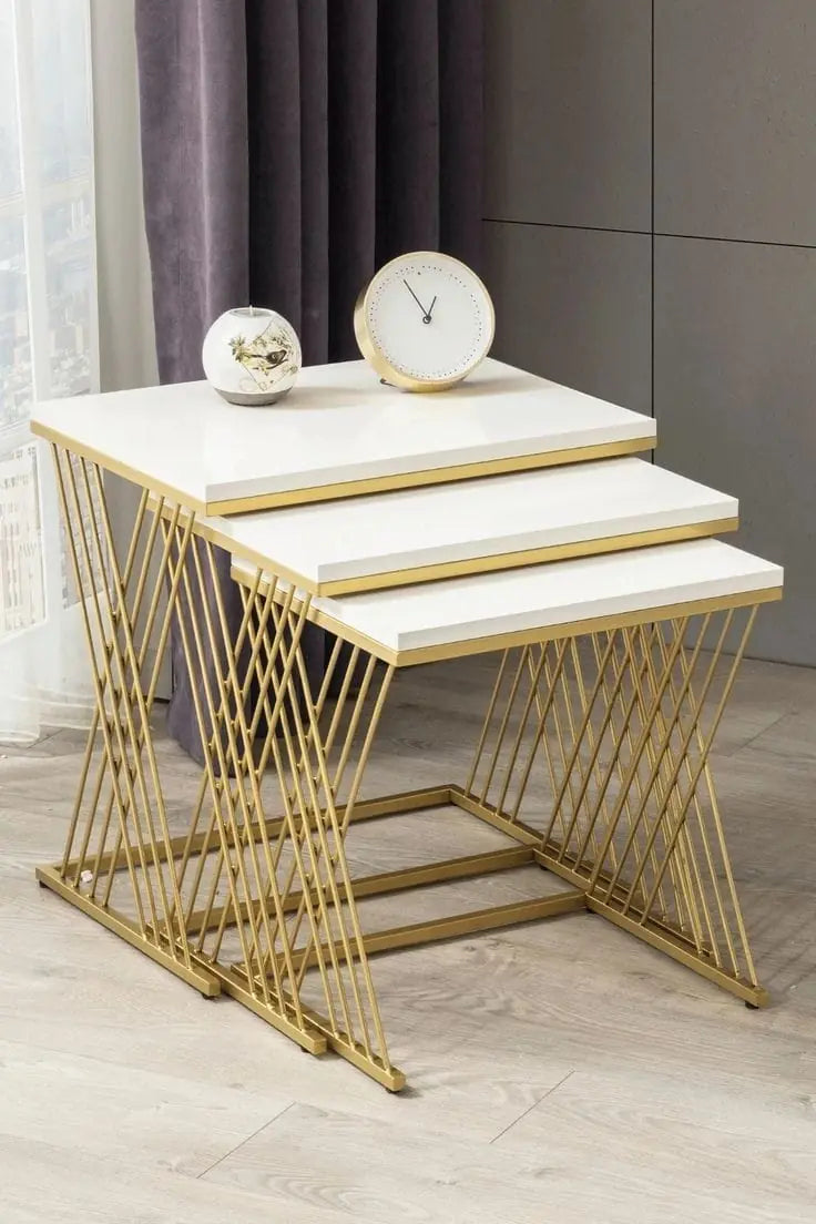 Luxurious White Top Golden Base Nesting Tables