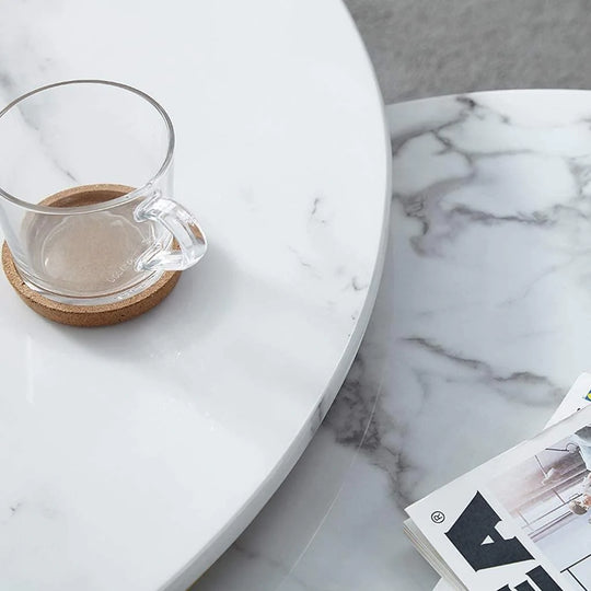 White Circular With Golden Frame Nesting Table