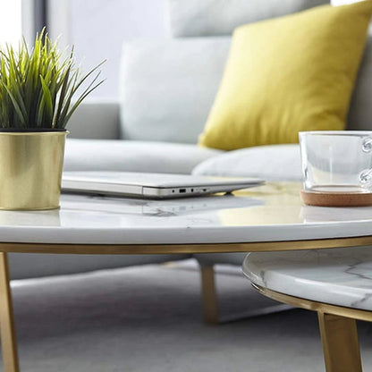 White Circular With Golden Frame Nesting Table