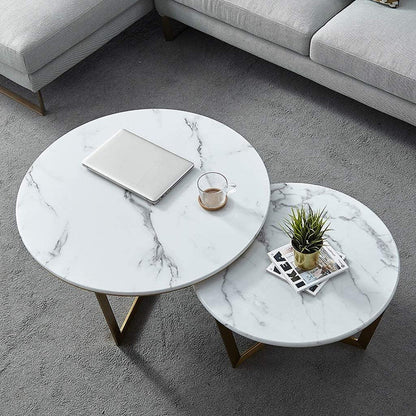 White Circular With Golden Frame Nesting Table