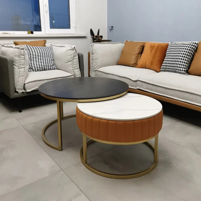 Luxurious Orange Colour With white Marble Nesting Tables