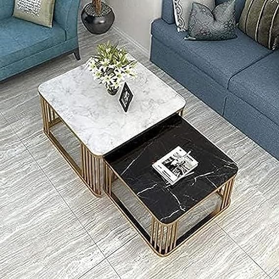 Black And White Top With Golden Frame Nesting Table