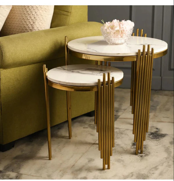 Beautiful Nesting Table With White Marble Top