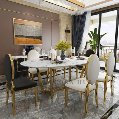 Oval Shape Top Luxurious Dining Table – side view
