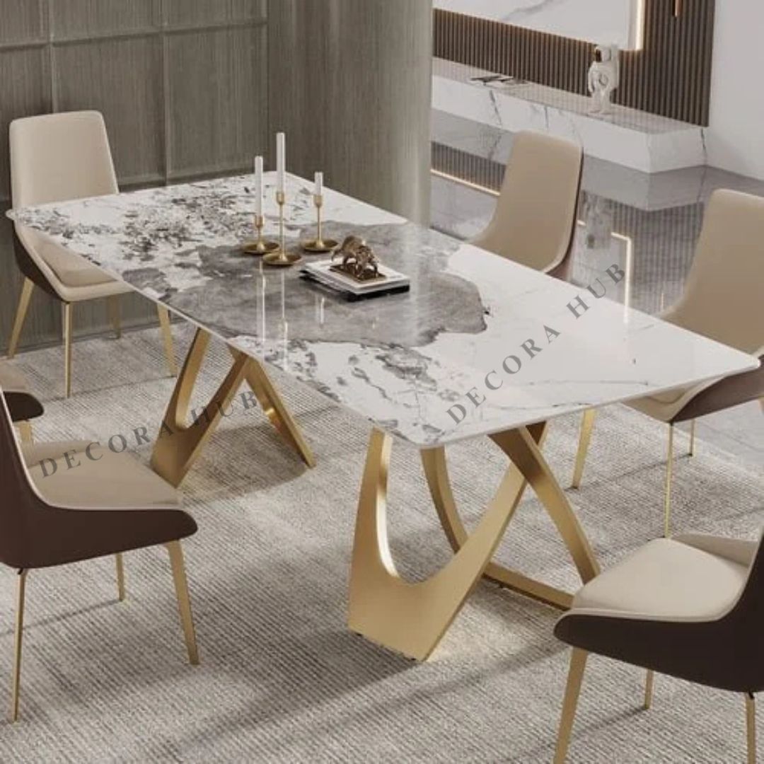Platinum Beautiful Dining Table in Marble Finish – side view