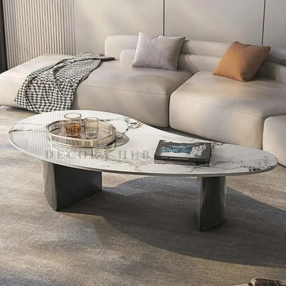 The Pebble Organic Marble Top Coffee Table – white marble top on black base coffee table by DecoraHub, view 4
