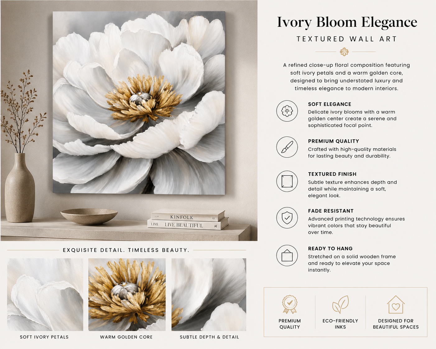 Magnolia Gold & White Flow Textured Wall Art