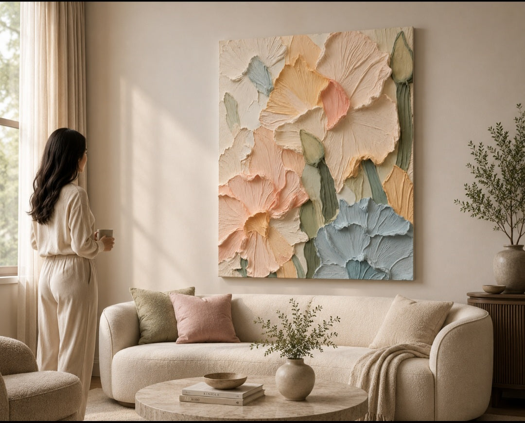 Pastel Bloom Relief Textured Wall Art