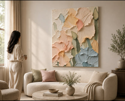 Pastel Bloom Relief Textured Wall Art