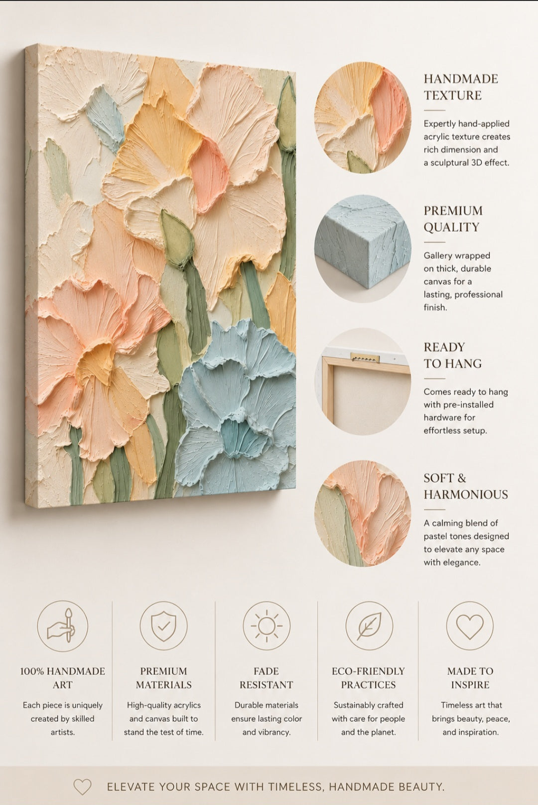 Pastel Bloom Relief Textured Wall Art