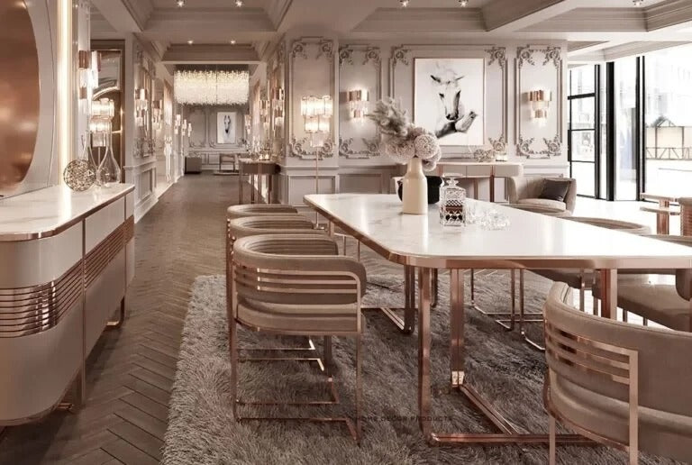 Rose Gold Luxurious Dining Table – full view