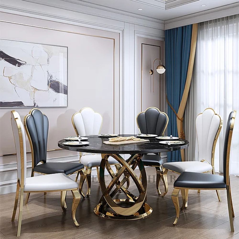 Round Marble Top With Unique Design Base Dining Table – side view