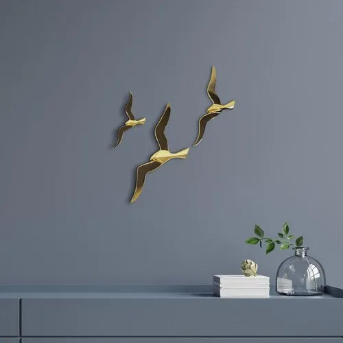 Golden Swallow Birds Wall Art Set of 3 Birds