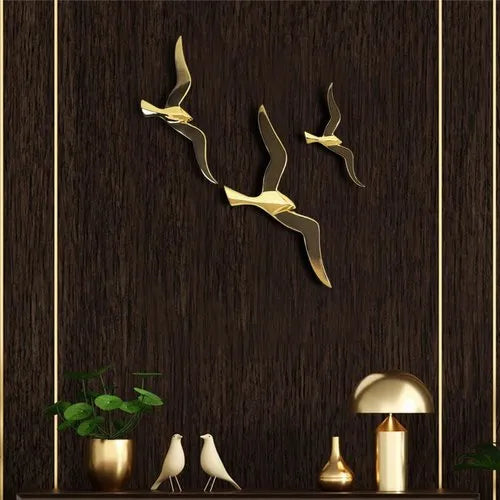 Golden Swallow Birds Wall Art Set of 3 Birds