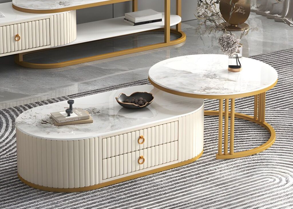 Designer Centre Table With Marble, PVD coated frame with marble top