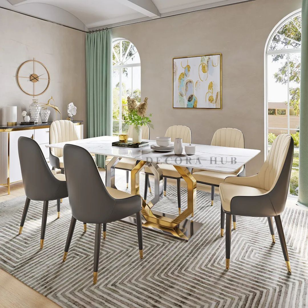 Silver Golden Elegant Marble Dining Table – another angle