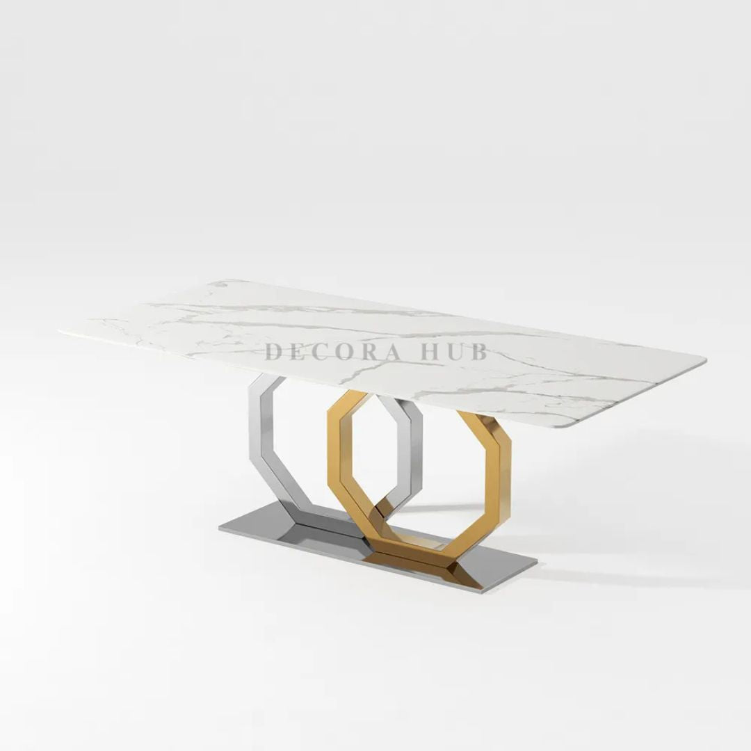 Silver Golden Elegant Marble Dining Table – full view