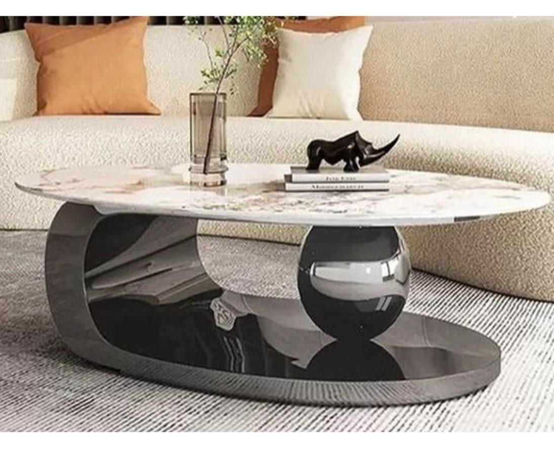 Oval Centre Table With Black Metal Base