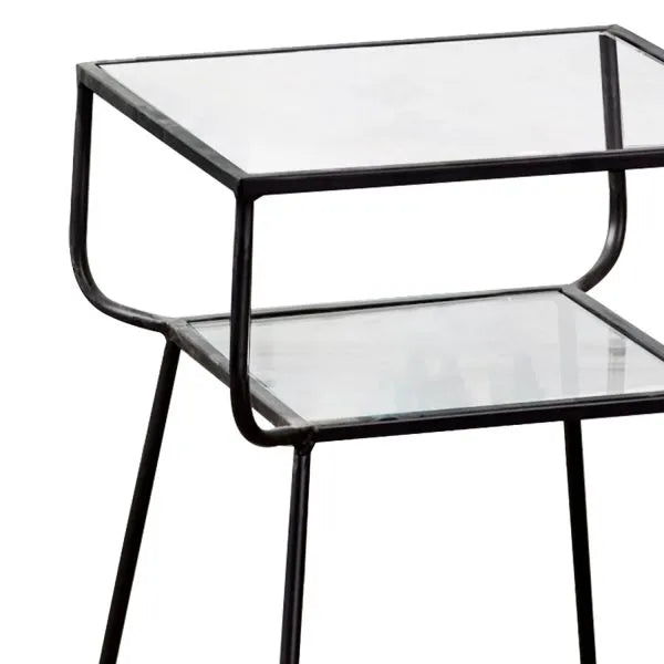 Solid Sheer Iron and Glass Lustrous Black Side Table