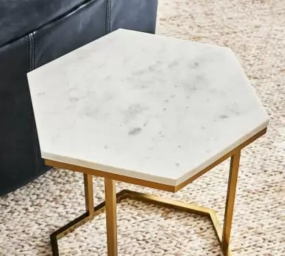 Hexagonal Marble Top Metal Side Table