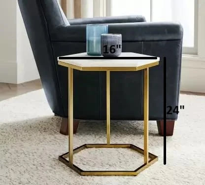 Hexagonal Marble Top Metal Side Table