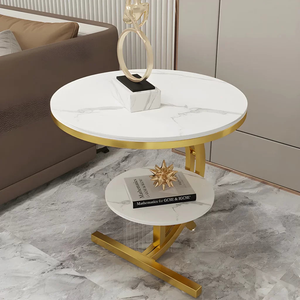 Latest Side Table With White Marble And Golden Frame