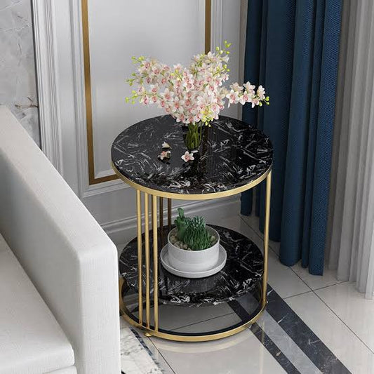 Black Marble With Golden Frame Side Table