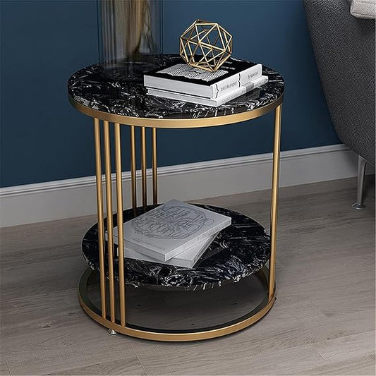 Black Marble With Golden Frame Side Table