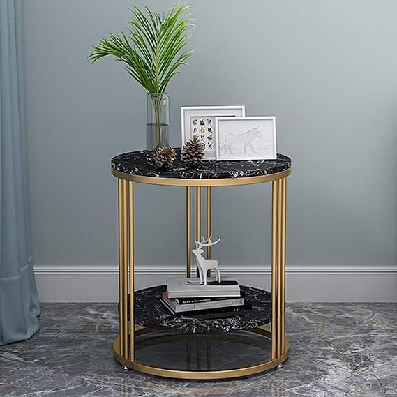 Black Marble With Golden Frame Side Table