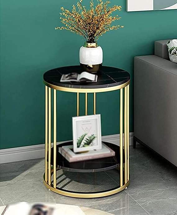 Black Marble With Golden Frame Side Table