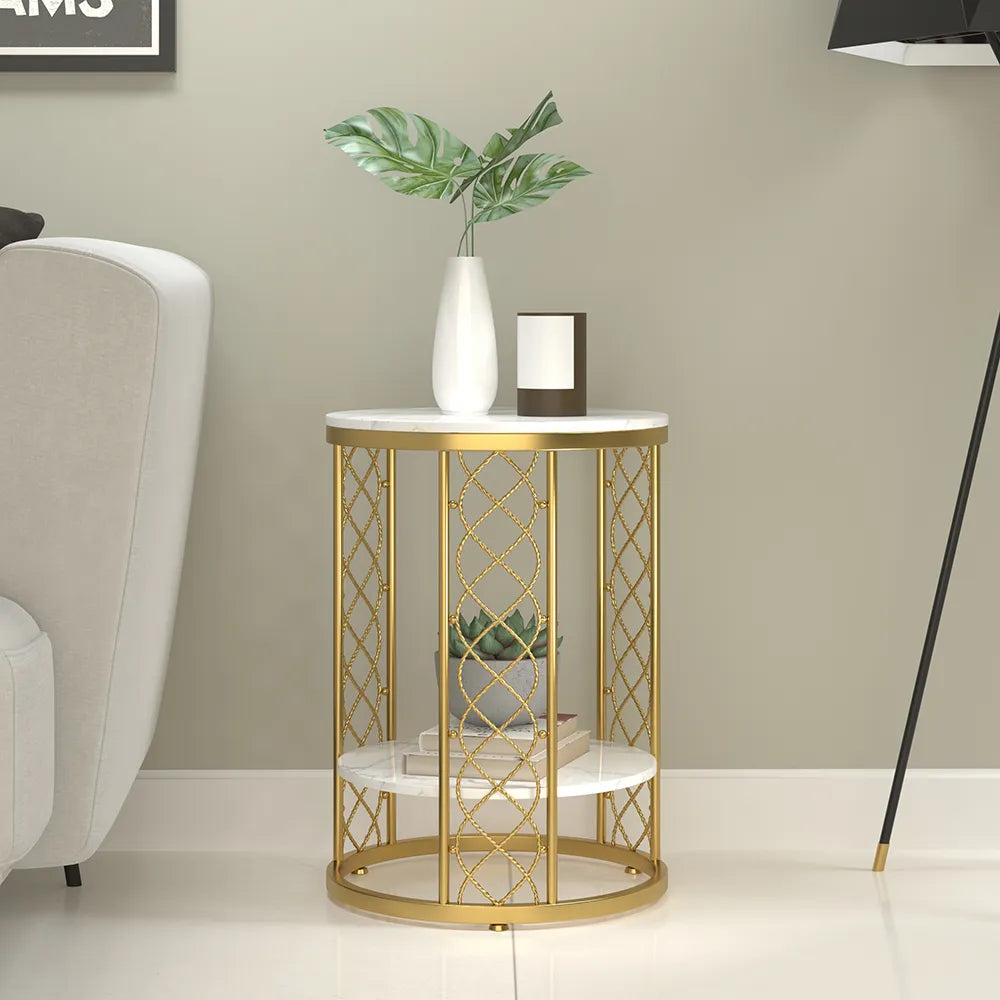 Luxurious Golden&White Combination Side Table