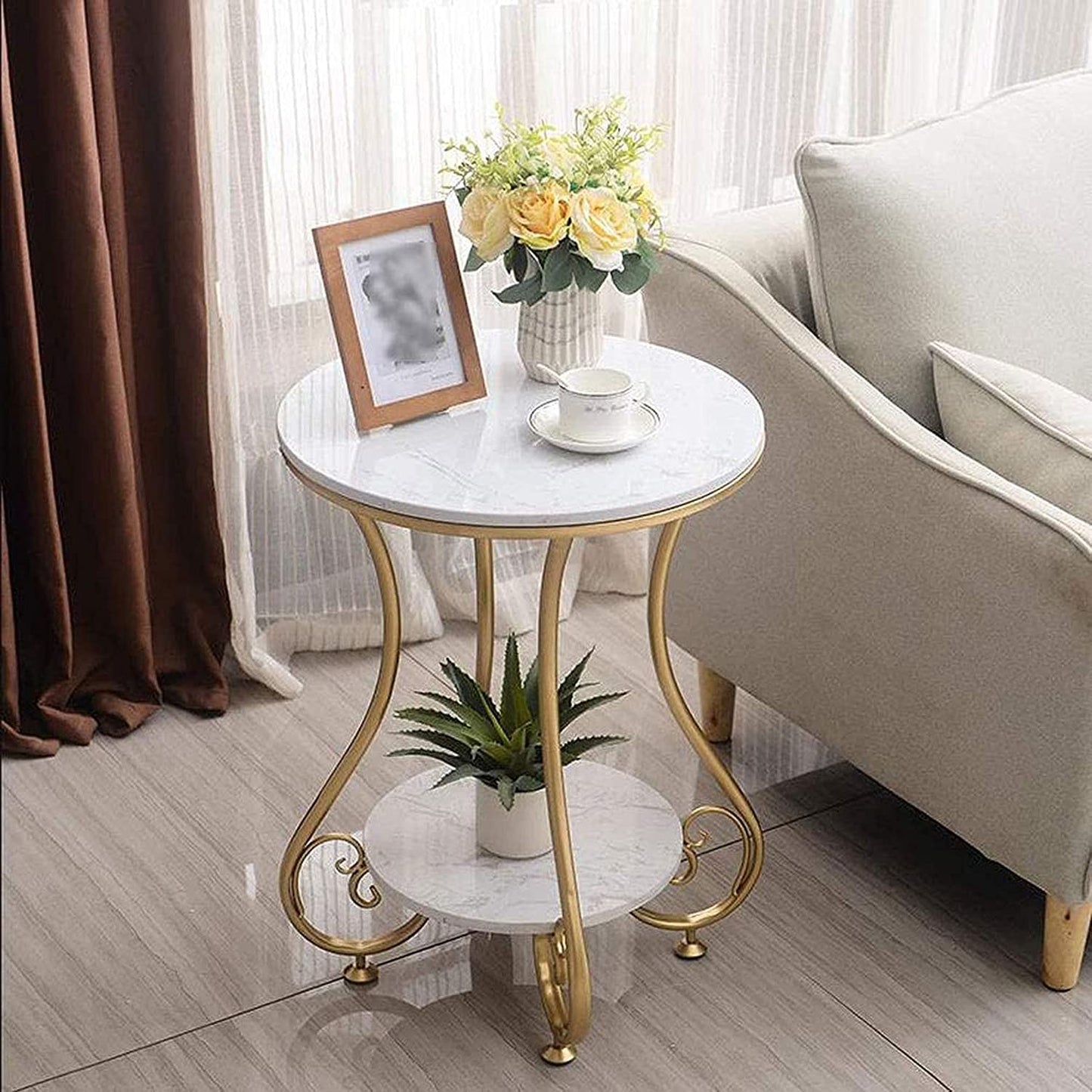 Cultured Two-Tier Marble top Metal Side Table