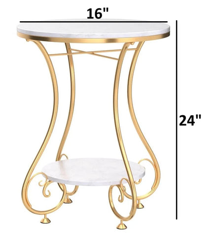 Cultured Two-Tier Marble top Metal Side Table