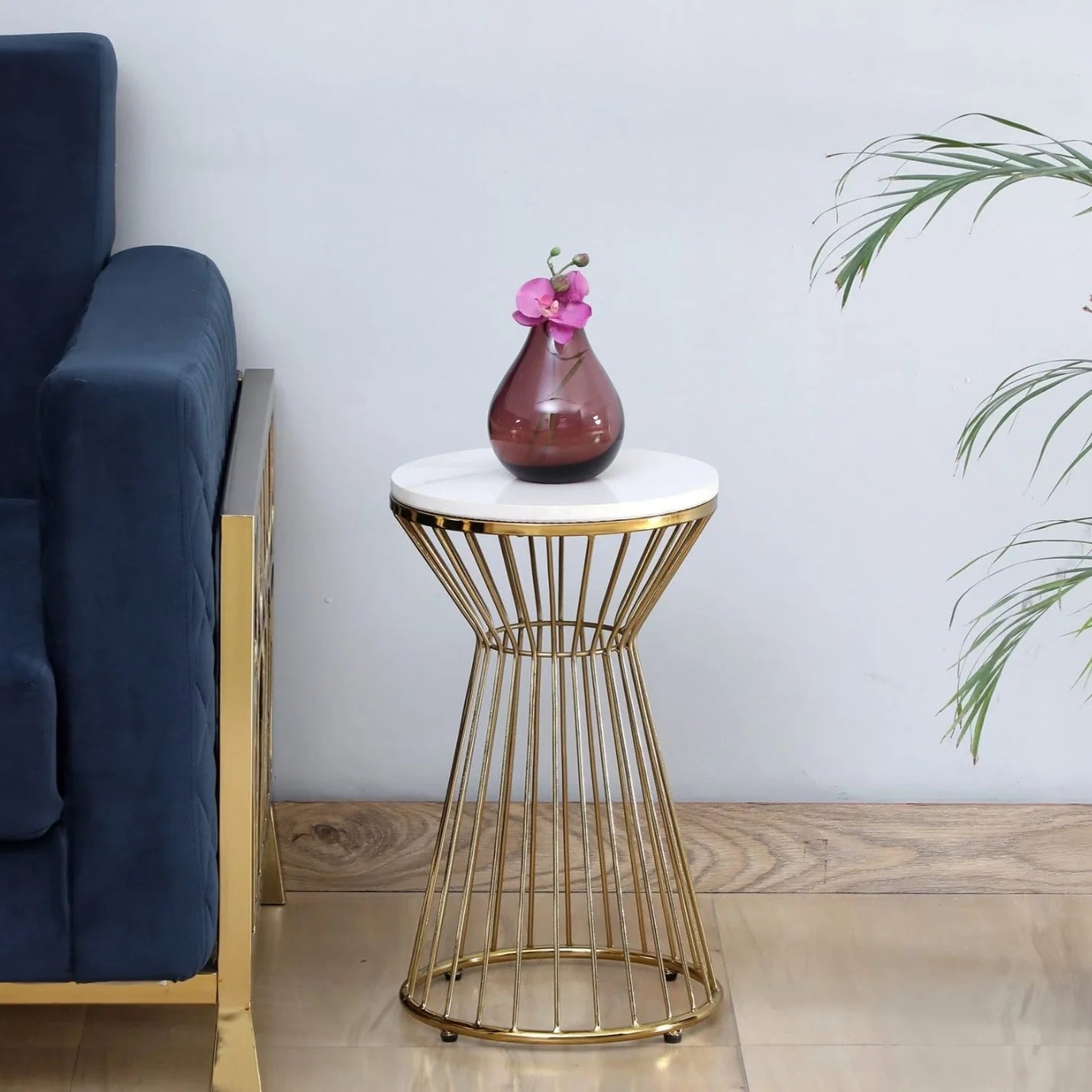 Beautiful White Marble With Golden Base Side Table