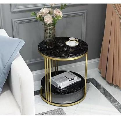 Black Marble With Golden Frame Side Table