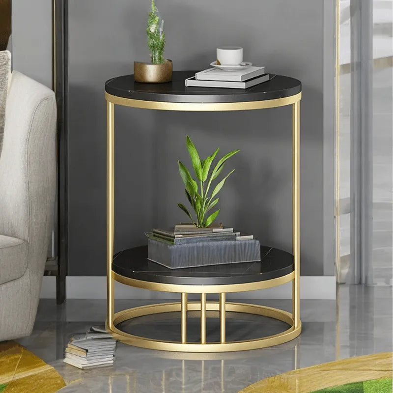 Black Marble With Golden Frame Side Table