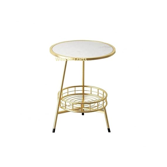 Golden Encircled White Marble Side Table