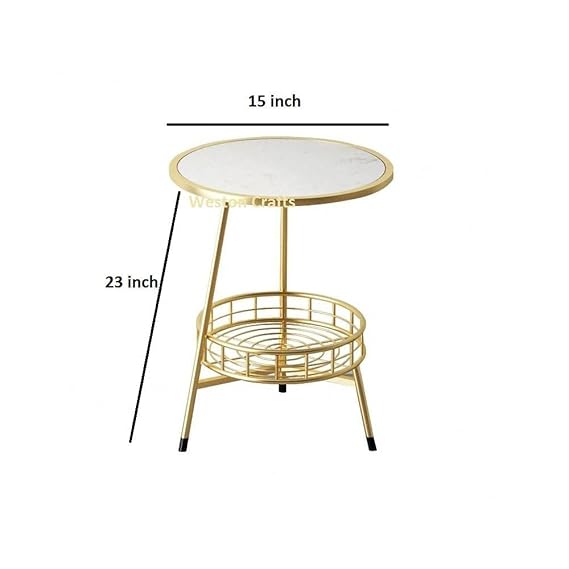 Golden Encircled White Marble Side Table