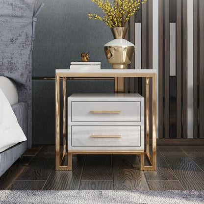 Luxurious White Side Table with Two-Drawer