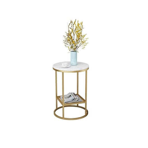 Luxurious Round White Marble Two Tier Side Table