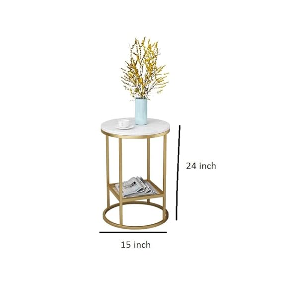 Luxurious Round White Marble Two Tier Side Table