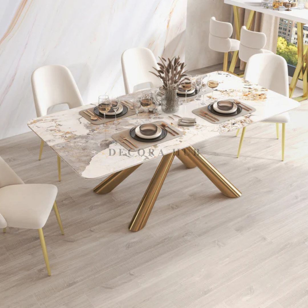 Stylish Legged Marble Dining Table – side view