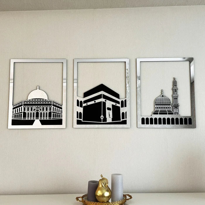 Masjid Al Aqsa, Masjid Al-Haram & Masjid An-Nabawi Wooden Acrylic Islamic Wall Art Set