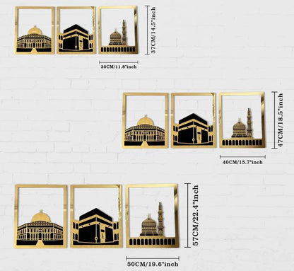 Masjid Al Aqsa, Masjid Al-Haram & Masjid An-Nabawi Wooden Acrylic Islamic Wall Art Set