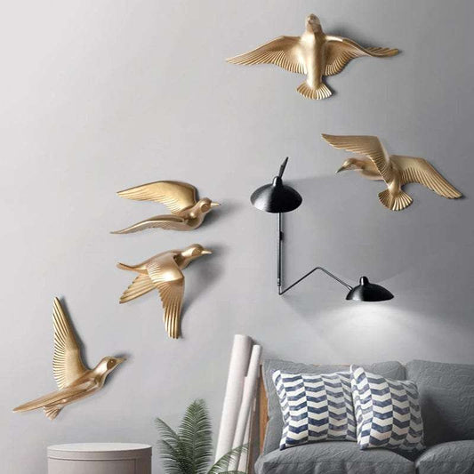 Decorative Golden Seagull Birds Metal Wall Art Set of 5