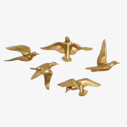 Decorative Golden Seagull Birds Metal Wall Art Set of 5